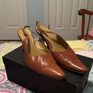 Kenneth Cole New York Light Brown Leather Slingback Heels